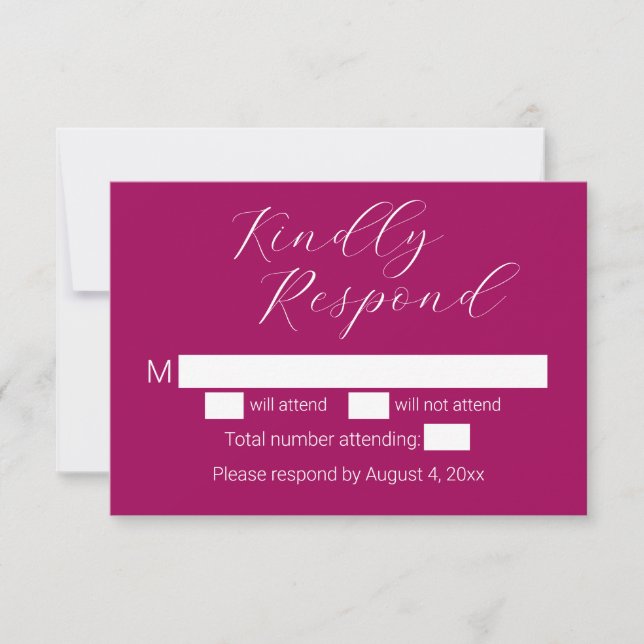Simple Minimalist Magenta Script Wedding RSVP Card (Front)