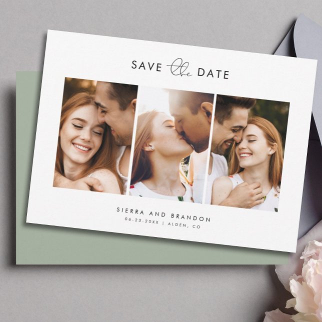 Simple Minimalist Modern 3 Photo Collage Script Save The Date (Creator Uploaded)