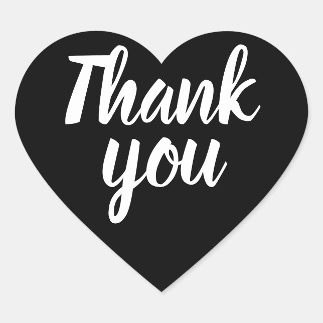 Simple minimalist modern black and white thank you heart sticker (Front)