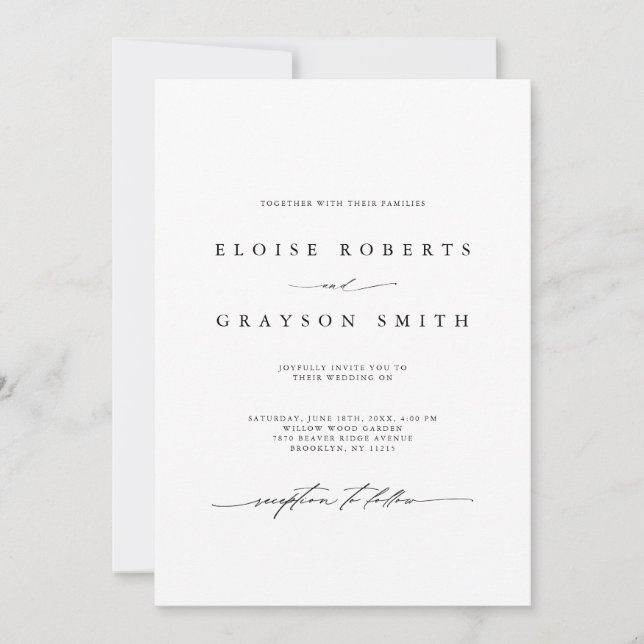 Simple Minimalist Modern Black and White Wedding  Invitation (Front)