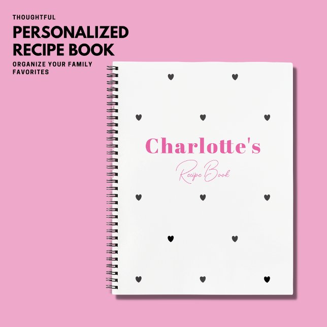 Simple Minimalist Modern Black Heart Pink Monogram Notebook (Creator Uploaded)