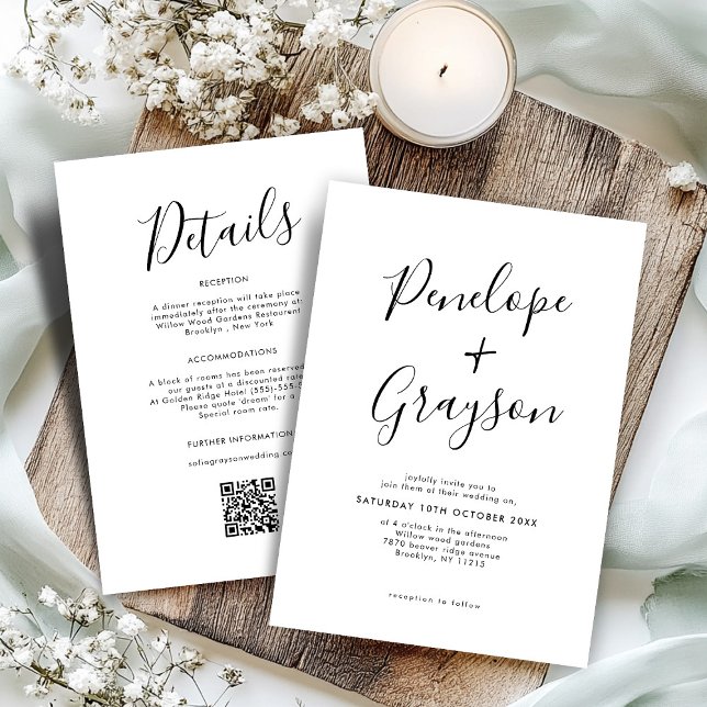 Simple Minimalist Modern Clean Calligraphy Wedding Invitation (Simple Minimalist Modern Clean Calligraphy all in one Wedding Invitation)