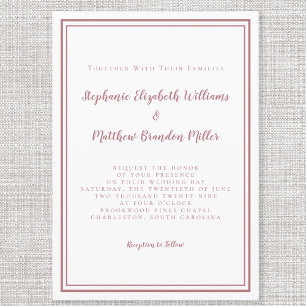 Simple Minimalist Modern Dusty Rose Pink & White Invitation