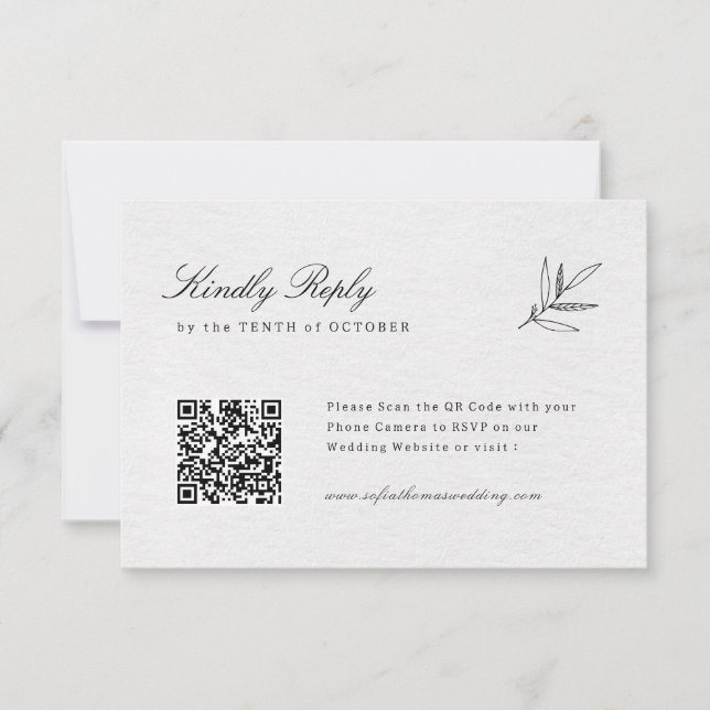 Simple Minimalist Modern Eucalyptus Olive QR code  RSVP Card (Front)