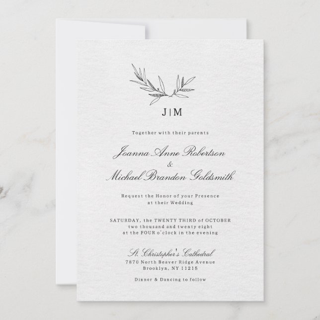 Simple Minimalist Modern Eucalyptus Olive Wedding  Invitation (Front)