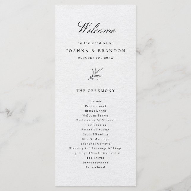 Simple Minimalist Modern Eucalyptus Olive Wedding Program (Front)