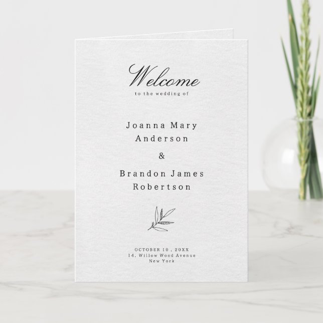 Simple Minimalist Modern Eucalyptus Olive Wedding Program (Front)
