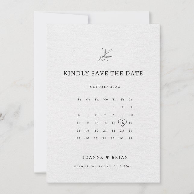 Simple Minimalist Modern Eucalyptus Olive Wedding  Save The Date (Front)