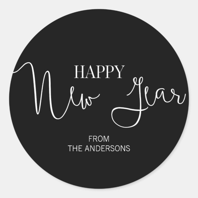 Simple Minimalist Modern Happy New Year's Classic Round Sticker (Front)