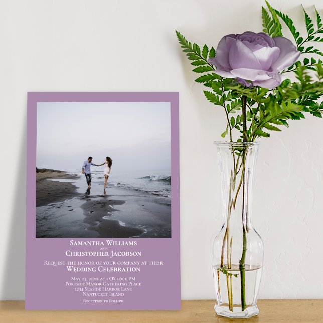 Simple Minimalist Modern Lavender Photo Wedding Invitation (Creator Uploaded)