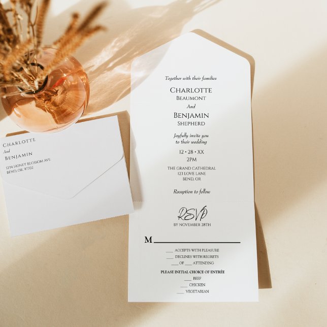 Simple Minimalist Modern Menu Choice RSVP Wedding All In One Invitation (Creator Uploaded)
