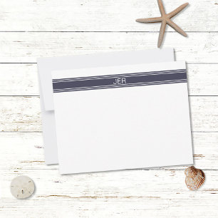 Simple Minimalist Modern Monogrammed Blue White Card