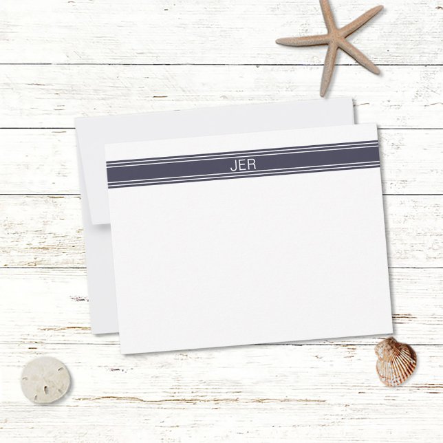 Simple Minimalist Modern Monogrammed Blue White Card (Creator Uploaded)