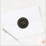 Simple Minimalist Modern Names Gold Black Wedding Classic Round Sticker<br><div class="desc">Customize this Modern Simple Minimalist Wedding Envelope Seal Round Sticker,  designed with gold names text on a black background. Please note that gold is a colour print and is not an actual gold foil. It is set as a template for your easy online personalization.</div>