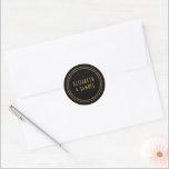 Simple Minimalist Modern Names Gold Black Wedding Classic Round Sticker<br><div class="desc">Customize this Modern Simple Minimalist Wedding Envelope Seal Round Sticker,  designed with gold names text on a black background. Please note that gold is a colour print and is not an actual gold foil. It is set as a template for your easy online personalization.</div>