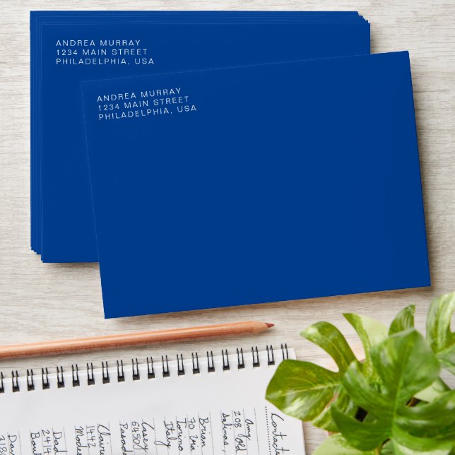 Simple Minimalist Modern Navy Blue Ivory  Envelope (Stacked)