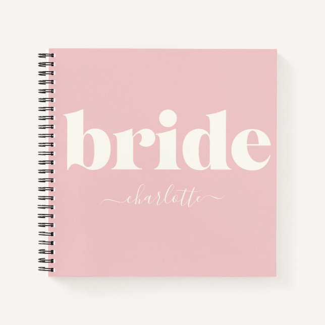 Simple Minimalist Modern Personalized Blush Bride Notebook (Front)