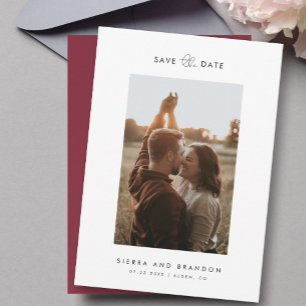 Simple Minimalist Modern Photo Script Burgundy Save The Date