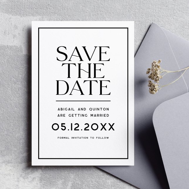Simple Minimalist Modern Trendy Save the Date (simple, clean, modern, minimalist save the date in black and white.)