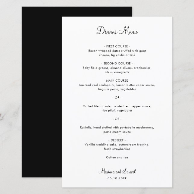 Simple Minimalist Modern Wedding Menu (Front/Back)