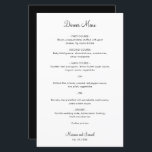 Simple Minimalist Modern Wedding Menu<br><div class="desc">Simple wedding menu with a minimal design in black and white with the header and your names in an elegant script font. The fonts and back may be changed to any colour you wish by clicking the customize button. A basic and plain design that still comes across as chic. These...</div>