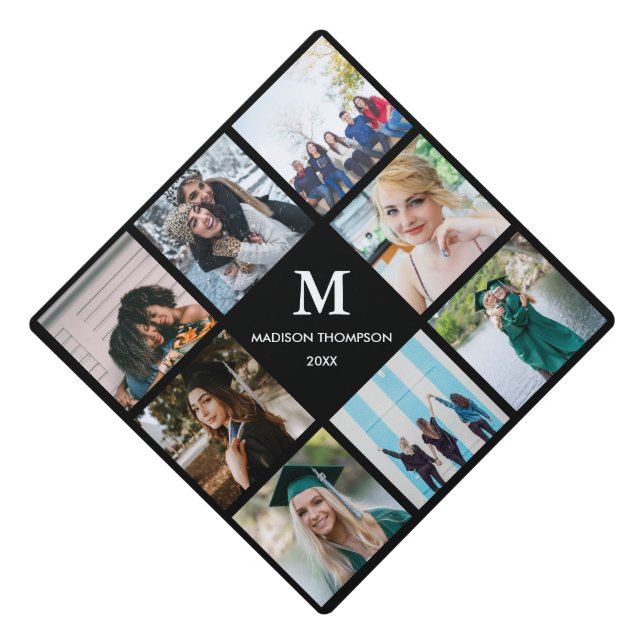 Simple Minimalist Monogram Custom Photo Graduation Cap Topper (Front)