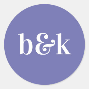 Simple Minimalist Monogram Initials Purple Wedding Classic Round Sticker