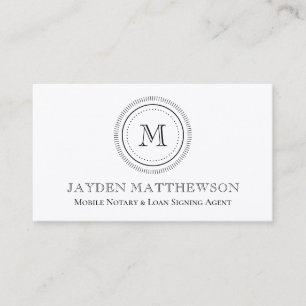 Simple Minimalist Monogram Notary Public Business Card