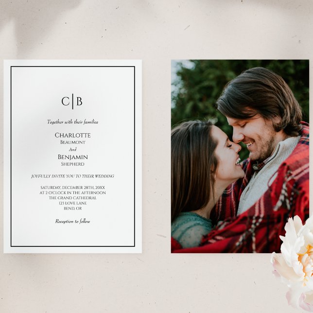 Simple Minimalist Monogram Photo Wedding Invitation (Creator Uploaded)