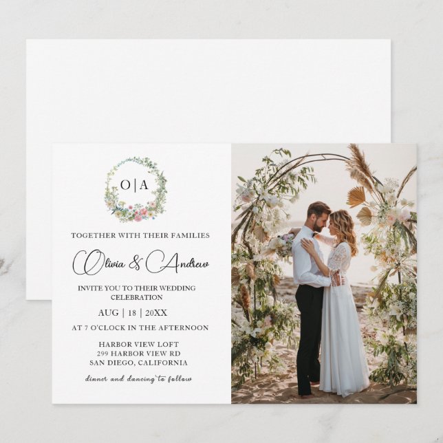 Simple Minimalist Monogram Photo Wedding Invitation (Front/Back)