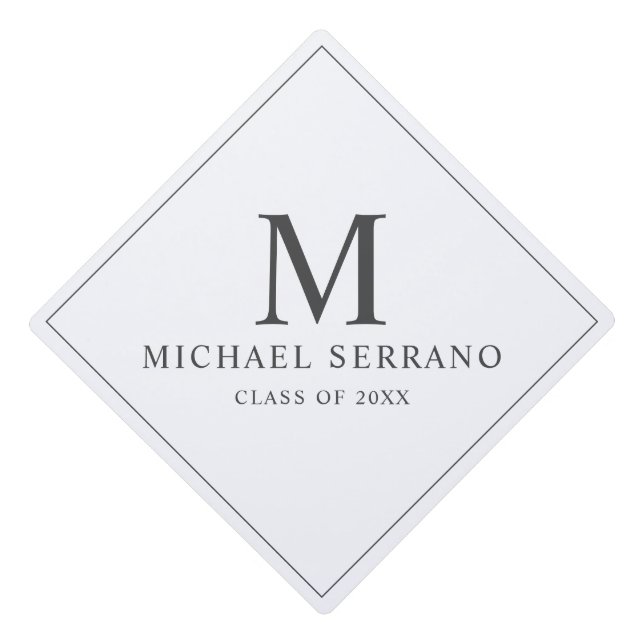 Simple Minimalist Monogram Typography Graduation Cap Topper (Front)