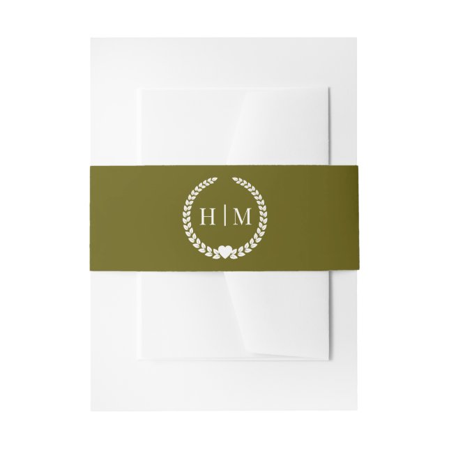 Simple Minimalist Mossy Forest Green Monogram  Invitation Belly Band (Front Example)