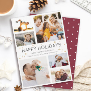 Simple Minimalist Multi Photo Collage Modern Holiday Card