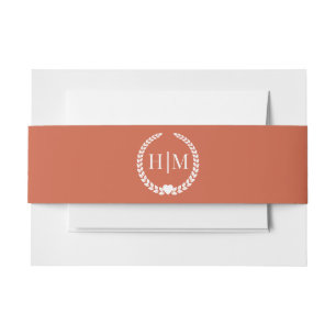 Simple Minimalist Muted Sienna Orange Monogram Invitation Belly Band