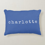 Simple Minimalist Name Design in Blue Custom Accent Pillow<br><div class="desc">This cute simple custom throw pillow features a modern minimalist design of your name in a retro typewriter font on a French Royal Blue background. Great gift idea!</div>