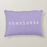 Simple Minimalist Name Design in Lavender Custom Accent Pillow<br><div class="desc">This cute simple custom throw pillow features a modern minimalist design of your name in a retro typewriter font on a lavender purple background. Great gift idea!</div>