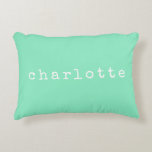 Simple Minimalist Name Design in Mint Green Custom Accent Pillow<br><div class="desc">This cute simple custom throw pillow features a modern minimalist design of your name in a retro typewriter font on a Mint Green background. Great gift idea!</div>