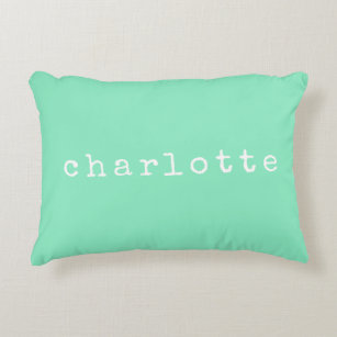 Simple Minimalist Name Design in Mint Green Custom Accent Pillow