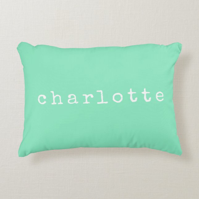 Simple Minimalist Name Design in Mint Green Custom Accent Pillow (Front)