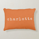 Simple Minimalist Name Design in Orange Custom Accent Pillow<br><div class="desc">This cute simple custom throw pillow features a modern minimalist design of your name in a retro typewriter font on a Burnt Orange background. Great gift idea!</div>