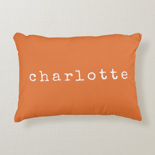 Simple Minimalist Name Design in Orange Custom Accent Pillow (Front)