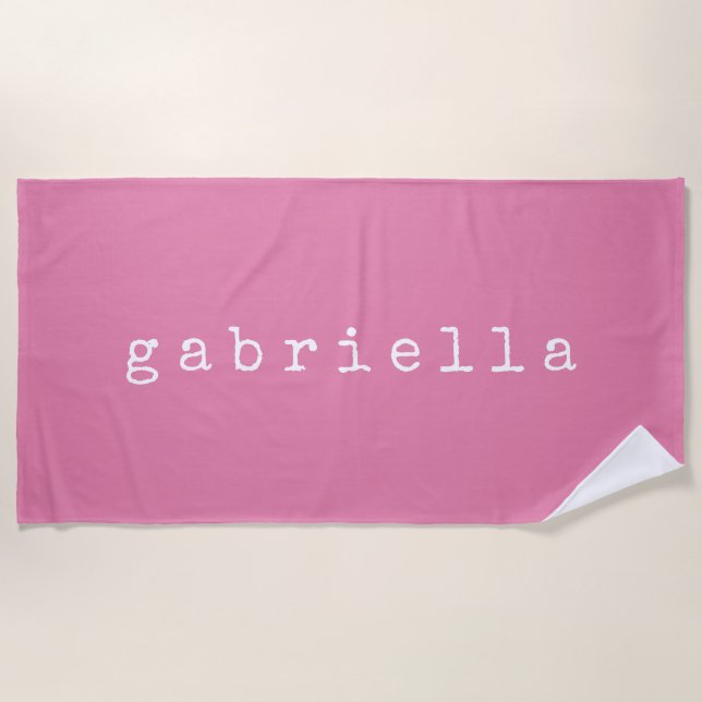 Simple Minimalist Name Design in Pink Custom    Beach Towel (Front)