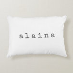 Simple Minimalist Name Design in White Custom Accent Pillow<br><div class="desc">This cute simple custom throw pillow features a modern minimalist design of your name in a retro typewriter font in black on a white background. Great gift idea!</div>