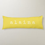 Simple Minimalist Name Design in Yellow Body Pillow<br><div class="desc">This stylish custom body pillow features a simple minimalist design of your name in a retro typewriter font in white on a yellow background. Great gift idea!</div>