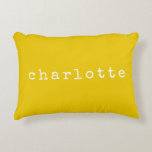 Simple Minimalist Name Design in Yellow Custom Accent Pillow<br><div class="desc">This cute simple custom throw pillow features a modern minimalist design of your name in a retro typewriter font on a sunny yellow background. Great gift idea!</div>
