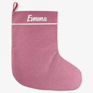 Simple Minimalist Name Script Pink Large Christmas Stocking