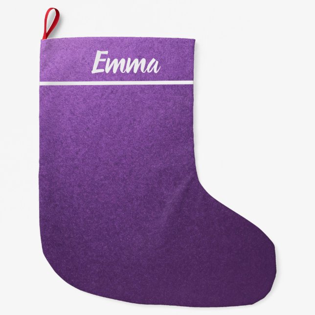 Simple Minimalist Name Script Purple Large Christmas Stocking (Front)