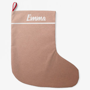 Simple Minimalist Name Script Rose Gold Large Christmas Stocking