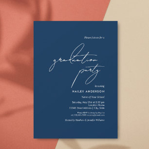 Simple Minimalist Navy Blue Graduation Party Invitation