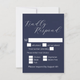 Simple Minimalist Navy Blue Meal Choice Wedding RSVP Card